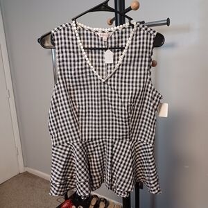 Nanette Lepore Gingham Sleeveless Peplum Top Size Medium